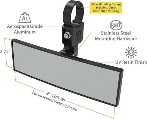 Scosche PSM21009-20 BaseClamp 9 "Panoramic View Mirror مع 2.0" مشبك الأنبوب ل ATV's UTV و Side X Sides in Kuwait