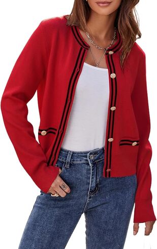 Ladyful Cropped Cardigan Sweater for Women Open Front Knit Tweed Jacket Button Down Fall Work Sweater Top in Saudi Arabia