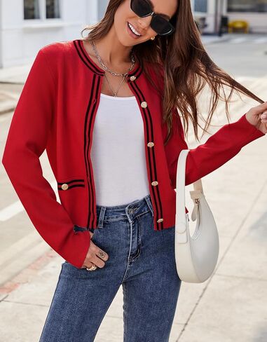 Ladyful Cropped Cardigan Sweater for Women Open Front Knit Tweed Jacket Button Down Fall Work Sweater Top in Saudi Arabia