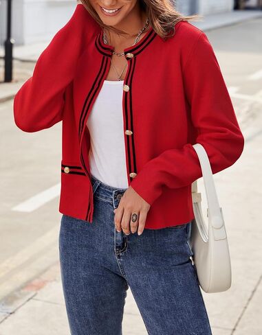Ladyful Cropped Cardigan Sweater for Women Open Front Knit Tweed Jacket Button Down Fall Work Sweater Top in Saudi Arabia