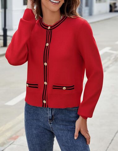Ladyful Cropped Cardigan Sweater for Women Open Front Knit Tweed Jacket Button Down Fall Work Sweater Top in Saudi Arabia