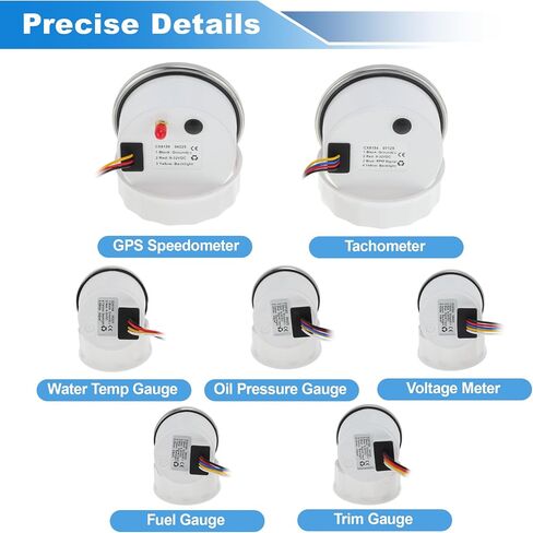 7 Gauge Set 3-3/8" 85mm GPS Speedometer Tachometer 2-1/16" 52mm Oil Pressure Fuel Level Water Temperature Voltage Meter Trim Waterproof Marine Boat Car Truck Gauges Kit White in Saudi Arabia