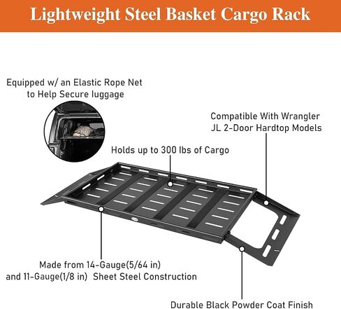 Hooke Road 2 Doors Wrangler JL Rear Cargo Carrier Luggage Management Storage for 2018-2025 Jeep Wrangler JL 2-Door Hard Top - Rear Truk Cargo Rack in Saudi Arabia