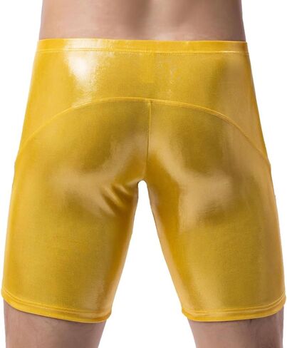 Mens Metallic Shorts Muscle Fitness Workout Sports Bodybuilding Long Boxer Shorts Trunks in Kuwait