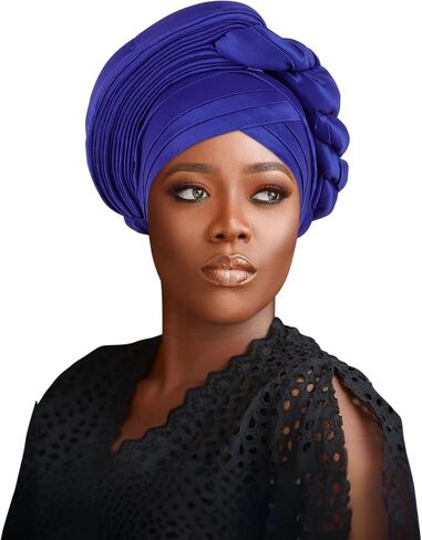 African auto gele Headtie Wedding Party Headpiece Women Head Wraps Muslim Hat (US, Alpha, One Size, wine red) in Kuwait