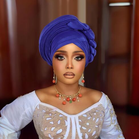 African auto gele Headtie Wedding Party Headpiece Women Head Wraps Muslim Hat (US, Alpha, One Size, wine red) in Kuwait