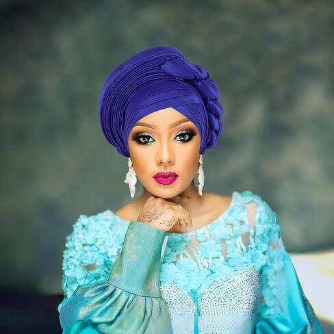African auto gele Headtie Wedding Party Headpiece Women Head Wraps Muslim Hat (US, Alpha, One Size, wine red) in Kuwait