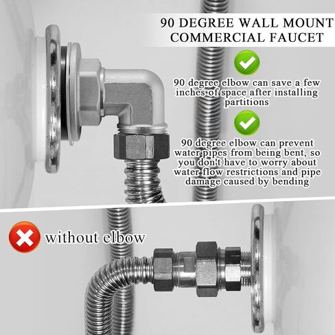 Wall Mount Commercial Faucet Installation kit,90 dergee backsplash Mount Set for Stainless Steel Commercial Kitchen Prep & Utility Sink,Lead-Free 2 Pack in Saudi Arabia