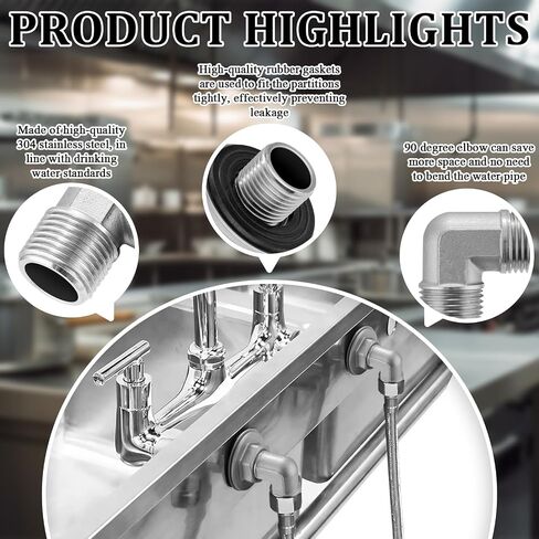 Wall Mount Commercial Faucet Installation kit,90 dergee backsplash Mount Set for Stainless Steel Commercial Kitchen Prep & Utility Sink,Lead-Free 2 Pack in Saudi Arabia