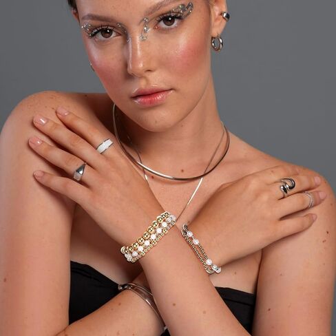 5 Pcs Gold Beaded Bracelets for Women Waterproof Plated Bracelet Stack Jewelry for Women Adjustable Beaded Ball Bracelet Set Trendy Stackable Ball Waterproof Fashion Accessories in Saudi Arabia