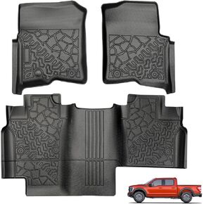 Pickup Truck Floor Mats for Ford F-150 2015-2025 | F150 Lightning 2022-2025 SuperCrew Cab TPE All Weather Car Liners Custom Fit F150 Accessories in Kuwait