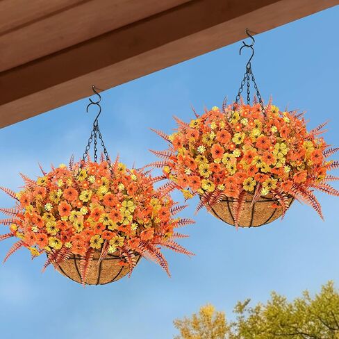 Artificial Hanging Flowers for Outdoors, Fake Hanging Plants with 12" Baskets, 12 Pcs UV Resistant Artificial Hanging Flowers for Decoration Outdoors Garden Patio Porch Yard Spring Summer Decor in Kuwait