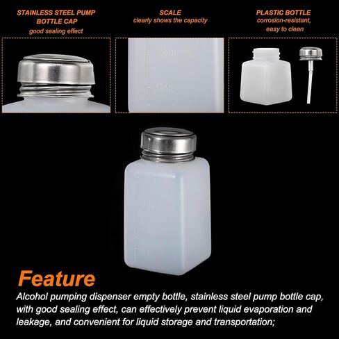 MECCANIXITY Solvent Alcohol Dispenser 250ml/8.5oz White Push Down Liquid Dispenser Pump for Acetone Cleanser Polish Remover Makeup 8Pcs in Kuwait