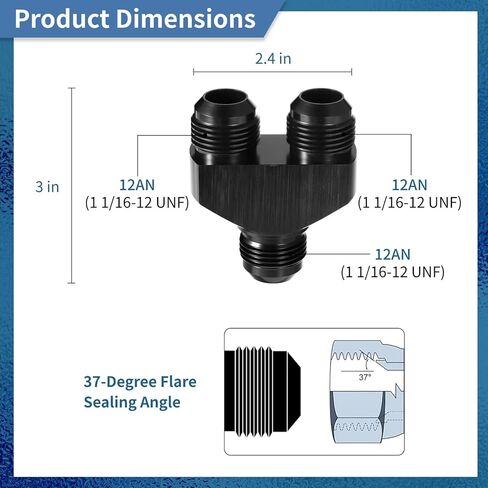 yeesport 12an y Block Fitting Flitter ، 12 ذكرًا للخروج الموازي Dual 12an1 Male Y Block Adapter ، محول ذكور ثلاثي الاتجاهات 12an ، الألومنيوم الأسود المقاوم للصدأ ، لأنظمة تصفية خط السكك الحديدية لخط الوقود in Kuwait