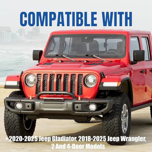KUAFU Front Bumper Compatible with 2018-2025 Jeep Wrangler JL Rubicon 2020-2025 Jeep Gladiator 10th Anniversary Style 2DR 4DR Models W/PDC Sensor Hole Steel Black Powder Coated in Saudi Arabia