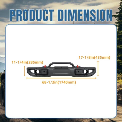 KUAFU Front Bumper Compatible with 2018-2025 Jeep Wrangler JL Rubicon 2020-2025 Jeep Gladiator 10th Anniversary Style 2DR 4DR Models W/PDC Sensor Hole Steel Black Powder Coated in Saudi Arabia