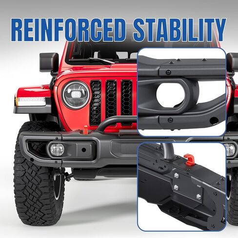 KUAFU Front Bumper Compatible with 2018-2025 Jeep Wrangler JL Rubicon 2020-2025 Jeep Gladiator 10th Anniversary Style 2DR 4DR Models W/PDC Sensor Hole Steel Black Powder Coated in Saudi Arabia