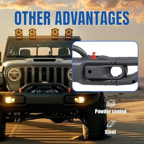 KUAFU Front Bumper Compatible with 2018-2025 Jeep Wrangler JL Rubicon 2020-2025 Jeep Gladiator 10th Anniversary Style 2DR 4DR Models W/PDC Sensor Hole Steel Black Powder Coated in Saudi Arabia