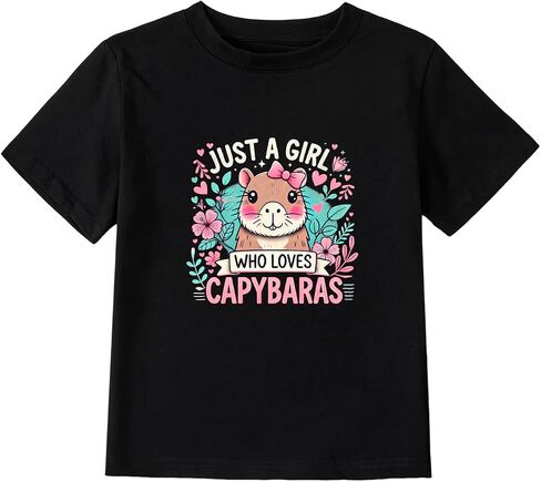Girls' Cotton Capybara Print T-Shirt Funny Cute Animal Graphic Tee in Kuwait