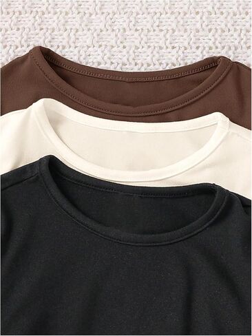 OYOANGLE Toddler Girl's 3 Pack Long Sleeve Ruched T Shirts Crew Neck Plain Tees Basic Layering Tops in Saudi Arabia