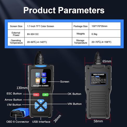 T200 OBD2 Scanner I/M Status Code Reader Mode 6 Mode 8 Scan Tool ECU Info Live Data O2 Sensor Tester DTC Lookup Battery Testing Software Update in Kuwait
