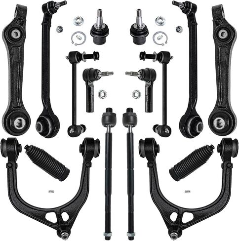 Detroit Axle - RWD Front End 16PC Kit Supension Kit لعام 2005-2010 Chrysler 300 Dodge Charger Magnum ، 6 أذرع تحكم ، مفاصل كروية منخفضة ، 4 قضبان التعادل ، 2 روابط شريط التأثير ، 2 أحذية ، بديل in Saudi Arabia
