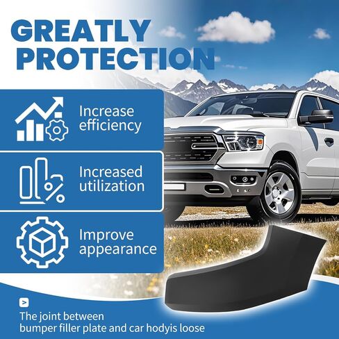 KUAFU Left Front Bumper Filler Panel Compatible with 2019-2024 Ram 1500 Driver Side Upper Bumper End Face Bar Matted Black Plastic Replacement For 68403911AE CH1016103 in Saudi Arabia