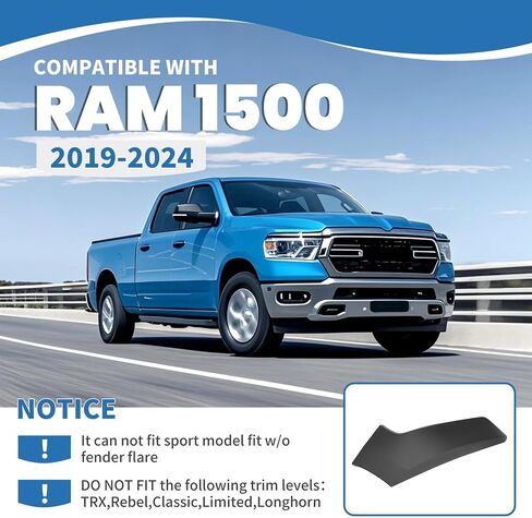Kuafu Left Left Pront Pulper Filler Filler متوافق مع 2019-2024 RAM 1500 سائق الجانب العلوي الطرفي بار البديل البلاستيكي الأسود مصلحة لـ 68403911AE CH1016103 in Kuwait