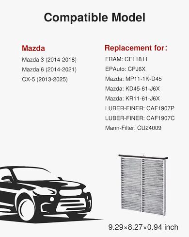 Puroma Cabin Air Filter with Activated Carbon, Replacement for CF11811, CPJ6X, CAF1907P, CAF1907C, CU24009, Compatible with Mazda 3, Mazda 6, CX-5, MP11-1K-D45, KD45-61-J6X, KR11-61-J6X in Kuwait