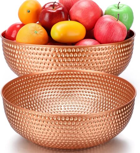 2 Pcs 14" Gold Hammered Metal Bowl Round Gold Bowl Fruit Decorative Bowls for Serving Food Kitchen Counter Table in Saudi Arabia