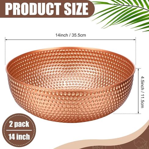 2 Pcs 14" Gold Hammered Metal Bowl Round Gold Bowl Fruit Decorative Bowls for Serving Food Kitchen Counter Table in Saudi Arabia