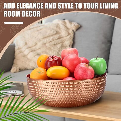 2 Pcs 14" Gold Hammered Metal Bowl Round Gold Bowl Fruit Decorative Bowls for Serving Food Kitchen Counter Table in Saudi Arabia