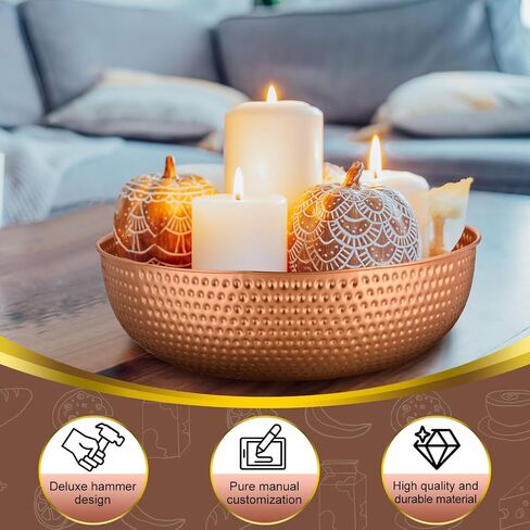 2 Pcs 14" Gold Hammered Metal Bowl Round Gold Bowl Fruit Decorative Bowls for Serving Food Kitchen Counter Table in Saudi Arabia