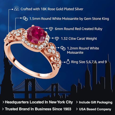 Gem Stone King 18K Rose Gold Plated Silver 6MM Round Cut Gemstone Birthstone Engagement Anniversary Ring For Women | Available In Size 5, 6, 7, 8, 9 in Saudi Arabia