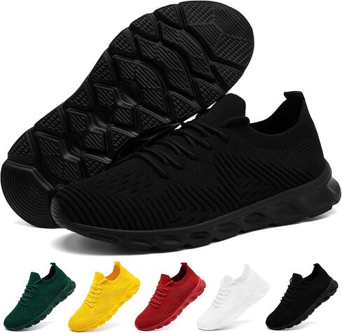 Womens Tennis Running Shoes Walking Comfortable Slip On Breathable Non Slip Athletic Gym Workout Cross Training Fashion Sneakers,Black,Size 8.5 in Kuwait