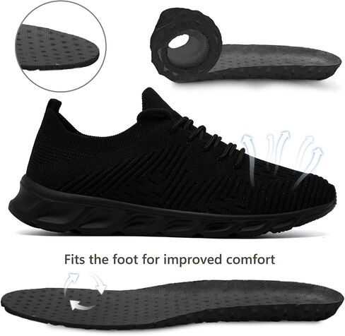 Womens Tennis Running Shoes Walking Comfortable Slip On Breathable Non Slip Athletic Gym Workout Cross Training Fashion Sneakers,Black,Size 8.5 in Kuwait