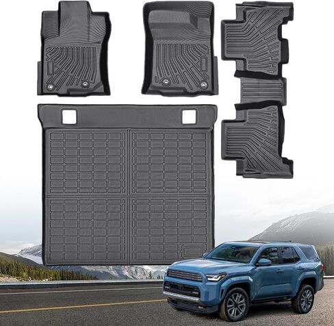 Pleoos® Floor Mats for Toyota 4Runner 2013-2024(Only for 5 Seat) | TPE Custom Fit Floor Liners Set | Non-Slip Waterproof | Automotive Accessories with Raised Edges |Front & 2nd Row Full Set Car Liners in Saudi Arabia