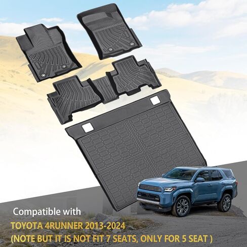 Pleoos® Floor Mats for Toyota 4Runner 2013-2024(Only for 5 Seat) | TPE Custom Fit Floor Liners Set | Non-Slip Waterproof | Automotive Accessories with Raised Edges |Front & 2nd Row Full Set Car Liners in Saudi Arabia