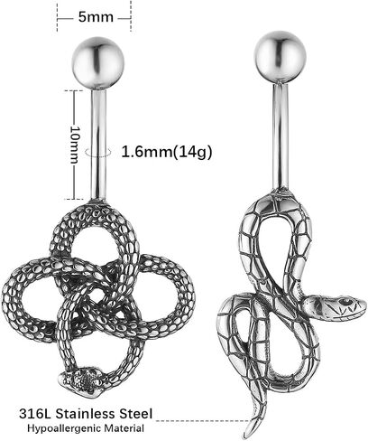 حلقات زر HZMAN BELLY للنساء 14G الصلب الجراحي حلقات بطن القوطية الأفعى قوطية حلقات بطن السرة مثقرة المجوهرات in Saudi Arabia