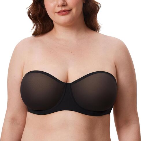 DELIMIRA Women's Cosnufy Strapless Bra Sheer Mesh Plus Size Unlined Underwire Bras in Saudi Arabia