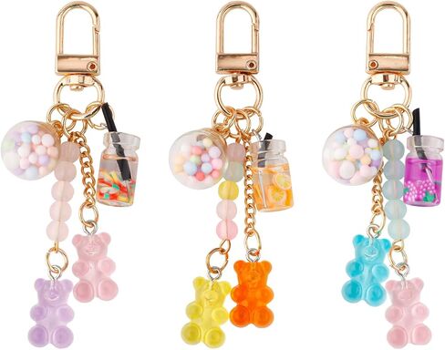 3pcs Bear Keychain, Resin Cute Key Ring Accessories Kawaii Keychain Pendant Keyring Jewelry Candy Color Macarons Bear Gummy Key Chain for Women Girls Christmas Car Decor in Saudi Arabia