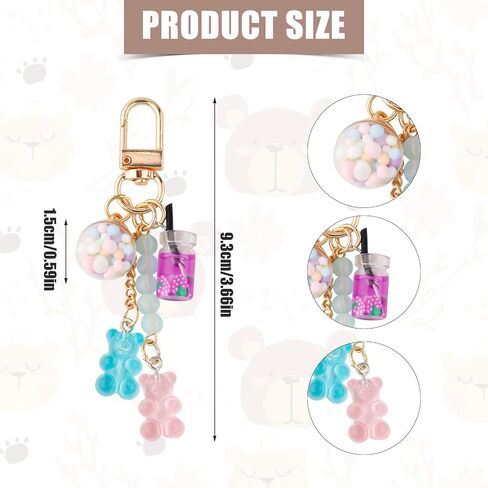 3pcs Bear Keychain, Resin Cute Key Ring Accessories Kawaii Keychain Pendant Keyring Jewelry Candy Color Macarons Bear Gummy Key Chain for Women Girls Christmas Car Decor in Saudi Arabia