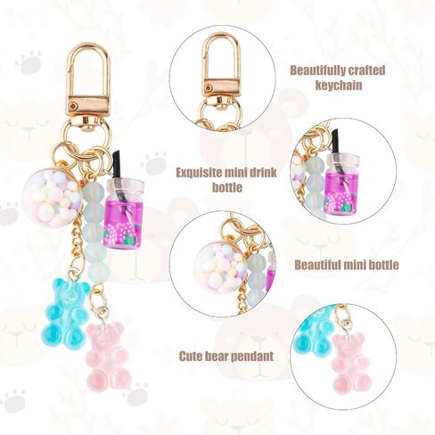3pcs Bear Keychain, Resin Cute Key Ring Accessories Kawaii Keychain Pendant Keyring Jewelry Candy Color Macarons Bear Gummy Key Chain for Women Girls Christmas Car Decor in Saudi Arabia