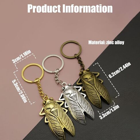 JSBWSFA 3PCS CICADA- سلسلة مفاتيح CICADA ، سبيكة الزنك المعدنية سلسلة مفاتيح المفاتيح MINI محفظة حقيبة اليد سحر مفاتيح الحشرات للنساء in Saudi Arabia