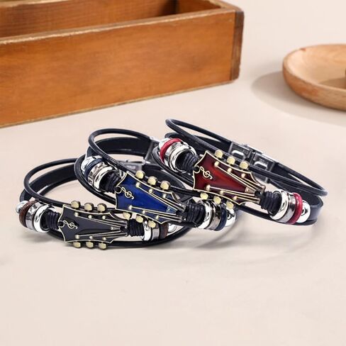 Tizee 3pcs سوار الجيتار الرجعية - معصم مصهر يدويًا للرجال ، ومسكلة الكفة على طراز الشرير ، هدية لمشغلات موسيقى الجيتار in Kuwait