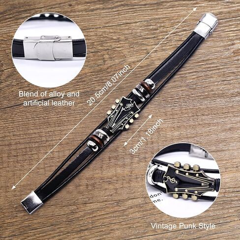 Tizee 3pcs سوار الجيتار الرجعية - معصم مصهر يدويًا للرجال ، ومسكلة الكفة على طراز الشرير ، هدية لمشغلات موسيقى الجيتار in Kuwait