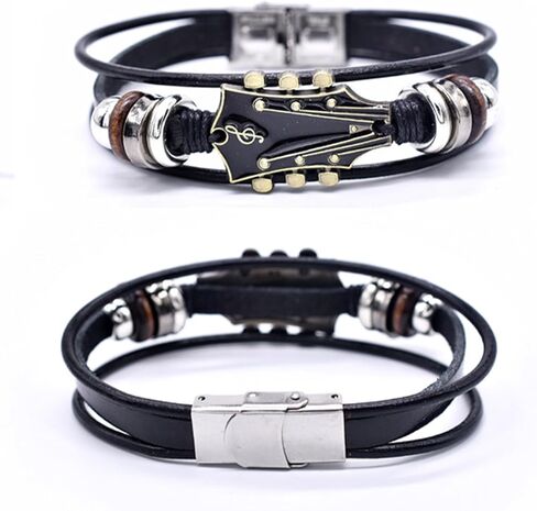 Tizee 3pcs سوار الجيتار الرجعية - معصم مصهر يدويًا للرجال ، ومسكلة الكفة على طراز الشرير ، هدية لمشغلات موسيقى الجيتار in Kuwait