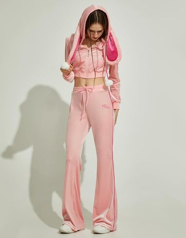 Women Sports Tracksuit Set Cute Pink Bunny Hooded Top and Pants with Pom-pom Accessories in Saudi Arabia