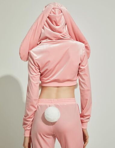Women Sports Tracksuit Set Cute Pink Bunny Hooded Top and Pants with Pom-pom Accessories in Saudi Arabia
