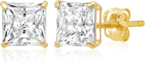 14K Gold Princess Cut Cz Stud أقراط للنساء والرجال | كوبان Zirconia أقراط الأزرار | 4mm-7mm cz arics by max + stone in Saudi Arabia